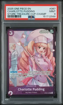 2025 ONE PIECE PROMOS STORE TREASURE CUP-CHAMP #067 CHARLOTTE PUDDING PSA 9 - Image 1