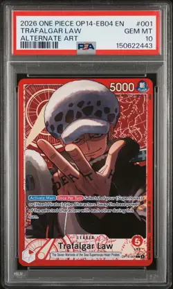 2026 ONE PIECE OP14-EB04-THE AZURE SEA'S SEVEN ALT ART #001 TRAFALGAR LAW PSA 10 - Image 1
