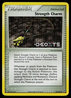 Pokemon Card - Strength Charm Deoxys 92/107 Uncommon Reverse Holo Stamped - Image 1