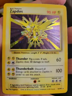 Pokemon TCG Zapdos Holo Rare Unlimited Card Base Set 16/102 MP - Image 1