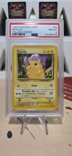 1999 POKEMON BASE SET UNLIMITED YELLOW CHEEKS #58 PIKACHU PSA 8 - Image 1