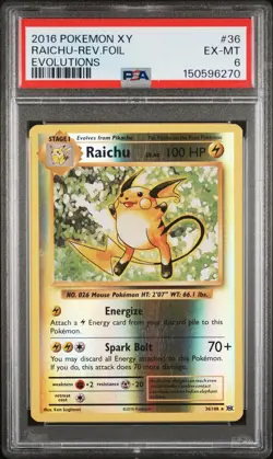 2016 POKEMON XY EVOLUTIONS #36 RAICHU-REVERSE FOIL PSA 6 - Image 1
