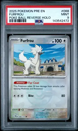 2025 POKEMON PRE EN-PRISMATIC EVOLUTIONS POKE BALL REVERSE HOLO FURFROU PSA 9 - Image 1