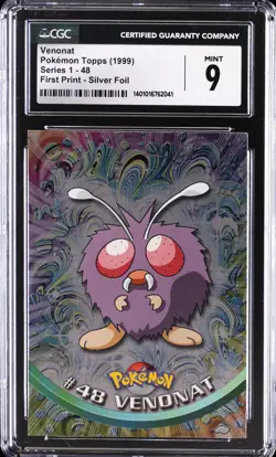 1999 POKEMON TOPPS SERIES 1 FIRST PRINT SILVER FOIL #48 VENONAT CGC 9 - Image 1