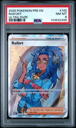 2025 POKEMON PRE EN-PRISMATIC EVOLUTIONS ULTRA RARE #142 RAIFORT PSA 8 - Image 1