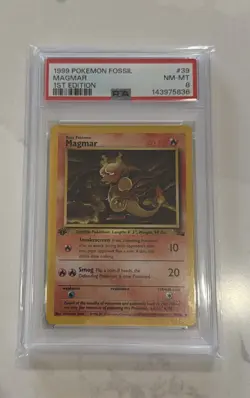 1999 Pokemon TCG Magmar Fossil 1st Edition Fossil Uncommon 39/62 PSA Mint 8 - Image 1