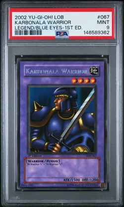 2002 YU-GI-OH! LOB-LEGEND OF BLUE EYES WHITE DRAGON #067 KARBONALA WARRIOR PSA 9 - Image 1