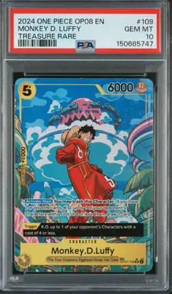2024 One Piece OP08 EN #109 Monkey D. Luffy Treasure Rare PSA 10 GEM MINT - Image 1