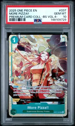 2025 ONE PIECE PREMIUM COLLECTION BEST SELECTION VOL.4 #037 MORE PIZZA!! PSA 10 - Image 1