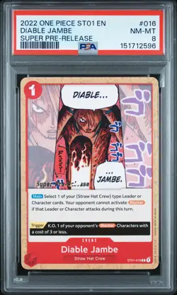 2022 ONE PIECE STARTER DECK ST01-STRAW HAT CREW #016 DIABLE JAMBE PSA 8 - Image 1