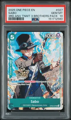 2025 ONE PIECE 3RD ANNIVERSARY TOURNAMENT 3 BROTHERS PACK #027 SABO PSA 10 - Image 1