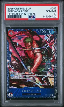 2025 ONE PIECE JAPANESE PROMOS OFFICIAL EVENT PRIZE #015 RORONOA ZORO PSA 10 - Image 1