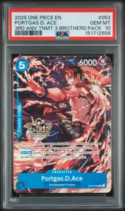 2025 ONE PIECE 3RD ANNIV TOURNAMENT 3 BROTHERS PACK #053 PORTGAS D. ACE PSA 10 - Image 1