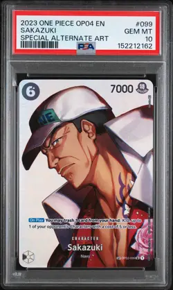 2023 ONE PIECE OP04-KINGDOMS OF INTRIGUE SPECIAL ALTERNATE ART SAKAZUKI PSA 10 - Image 1