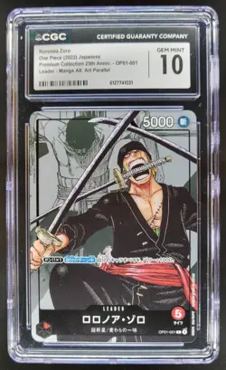 2022 ONE PIECE JP RORONOA ZORO LEADER MANGA ALT ART OP01-001 CGC 10 TL3 - Image 1