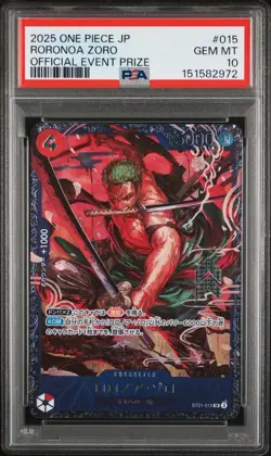 2025 ONE PIECE JAPANESE PROMOS OFFICIAL EVENT PRIZE #015 RORONOA ZORO PSA 10 - Image 1