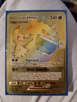 Pokemon Gengar & Mimikyu GX 186/181 METAL GOLD CARD Collectible/Gift/ Display - Image 1