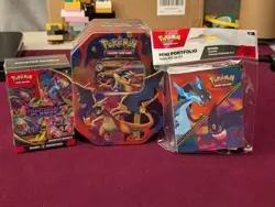 Pokemon Mega Charizard Y Ex Tin + Phantasmal Flames Booster Bundle + Mini Folio - Image 1