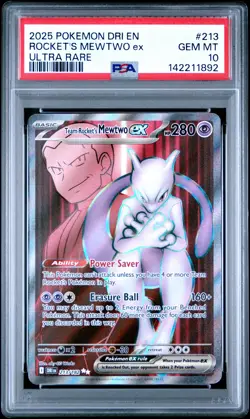 2025 POKEMON DRI EN-DESTINED RIVALS ULTRA RARE TEAM ROCKET'S MEWTWO EX PSA 10 - Image 1