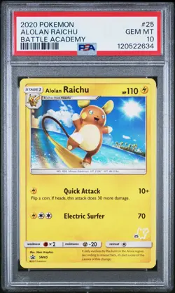 PSA 10 Alolan Raichu SM65 Black Star Promo Pikachu Stamped Pokemon TCG Card - Image 1