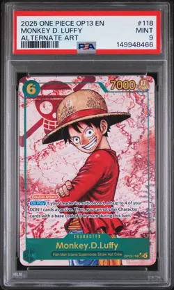 2025 One Piece OP13 EN Monkey D Luffy Alternate Art #118 PSA 9 MINT - Image 1