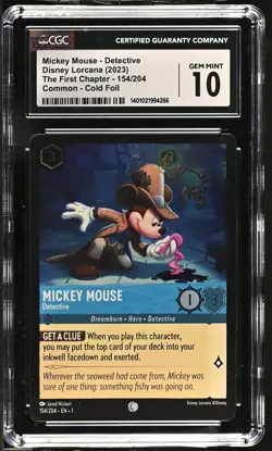 Disney Lorcana GRADED Mickey Detective 154/204 First Chapter Common 10 CGC ENG - Image 1