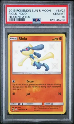 2019 POKEMON SUN & MOON HIDDEN FATES #SV21 RIOLU-HOLO PSA 10 - Image 1