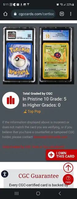 (POP 5) CGC 10 PRISTINE Pokemon Venonat 1st Edition Neo Destiny 90/105 Card - Image 4