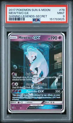 2017 POKEMON SUN & MOON SHINING LEGENDS SECRET #78 MEWTWO GX PSA 9 - Image 1
