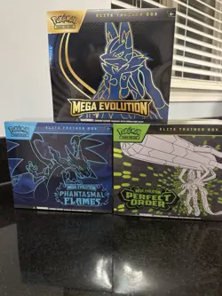 POKEMON TCG PHANTASMAL FLAMES PERFECT ORDER MEGA EVOLUTION LUCARIO ETB LOT X3 - Image 1