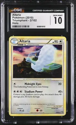CGC 10 GEM MINT Altaria 2010 Triumphant 2/102 Holo Pokemon Card - Image 1