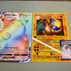Pokemon Pikachu Vmax Rainbow + Charizard - Custom Jumbo Metallic Cards - Good - Image 1