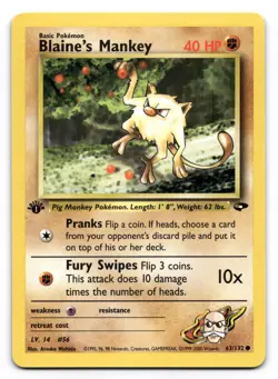 Blaine's Mankey NM 63/132 1st Edition Gym Challenge Pokemon Common - Image 1