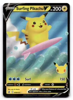 Surfing Pikachu V NM 008/025 Celebrations Pokemon Holo V Rare - Image 1