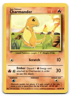 Charmander LP 46/102 Base Set Unlimited Pokemon Common - Image 1