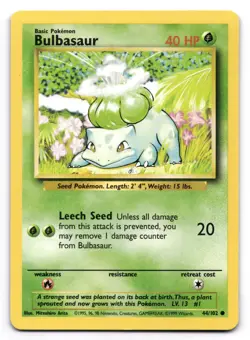 Bulbasaur LP 44/102 Unlimited Base Set Pokemon Common - Image 1