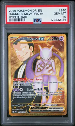 2025 POKEMON DRI EN-DESTINED RIVALS HYPER RARE TEAM ROCKET'S MEWTWO EX PSA 10 - Image 1