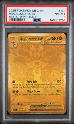 2025 POKEMON MEG EN-MEGA EVOLUTION MEGA HYPER RARE #188 MEGA LUCARIO EX PSA 8 - Image 1