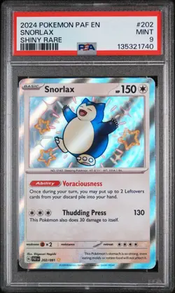 2024 POKEMON PAF EN-PALDEAN FATES SHINY RARE #202 SNORLAX PSA 9 - Image 1