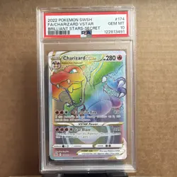 2022 Pokemon SWSH Brilliant Stars Secret #174 FA Charizard VStar PSA 10 GEM MINT - Image 1