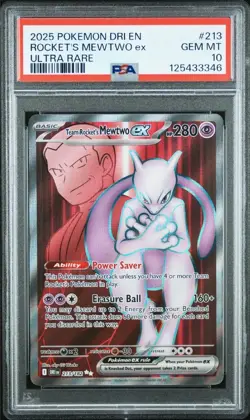 2025 POKEMON DESTINED RIVALS ULTRA RARE TEAM ROCKET'S MEWTWO EX PSA 10 - Image 1