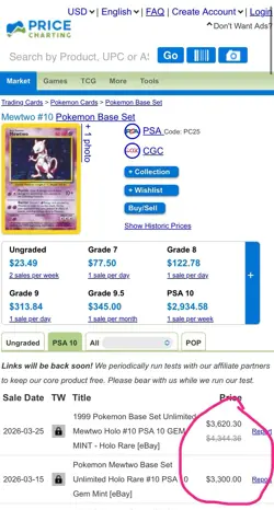 mewtwo 10/102 graded 10 mint PGC old 1999 pokemon card holo rare - Image 4
