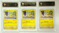 3x Japanese Pokemon TCG TOC 9/8 Pikachu Graded Cards (Pokemon GO) AB78 - Image 1