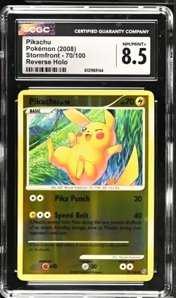 CGC 8.5 NM/MINT+ Pikachu 70/100 Reverse Holo Stormfront Pokemon Card - Image 1
