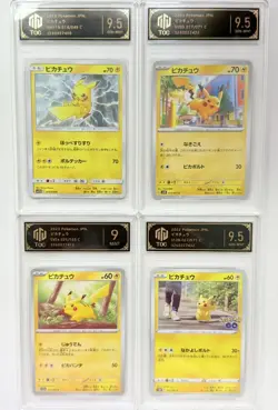4x Japanese Pokemon TCG TOC 9.5/9 Pikachu Holo Graded Cards AB78 - Image 1