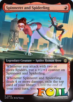 Spinneret and Spiderling Extended Art 0264 MTG Marvel's Spider-Man Rare NP Foil - Image 1