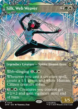 Silk, Web Weaver Borderless 0215 MTG Marvel's Spider-Man Rare NP - Image 1