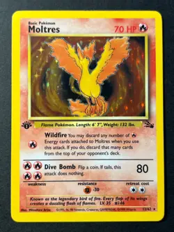 Moltres 12/62 1st Edition Fossil Holo Rare - WOTC Pokemon Card LP - Image 1