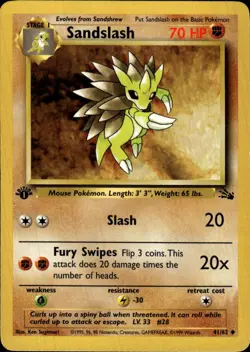 Pokemon Fossil First Edition #41/62 Sandslash Near Mint or Better - Image 1