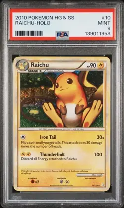 SWIRL PSA 9 RAICHU 10 HOLO HEARTGOLD & SOULSILVER POKEMON MINT - Image 1